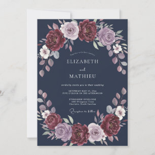 Invitation Mariage Fleur Romantique Lilas Bourgogne