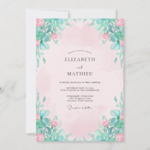 Invitation Mariage Fleur Rose Pétale de Menthe