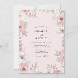 Invitation Mariage Fleur Rose Taupe