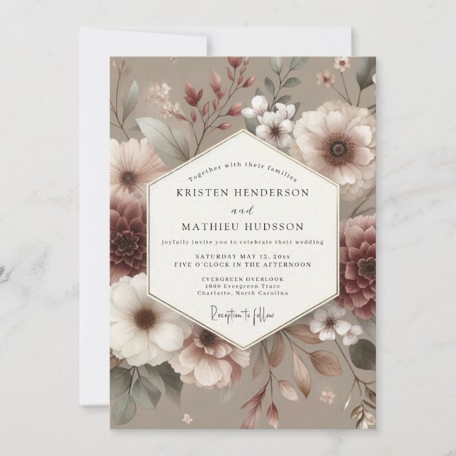 Invitation Mariage Fleur Rosewood Éteinte (Devant)