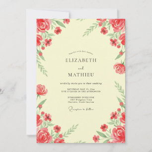 Invitation Mariage Fleur Rouge Écarlate Beurre