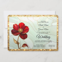 Mariage Fleur Rouge en Verre Coloré avec Accents D
