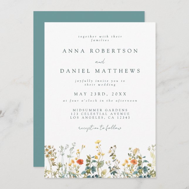 Invitation Mariage fleur sauvage (Devant / Derrière)