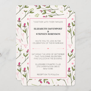 Invitation Mariage Fleur sauvage à longue tige rose et vert