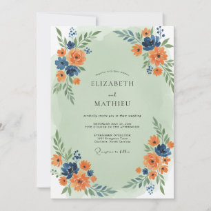 Invitation Mariage Fleur Sauvage Abricot Indigo