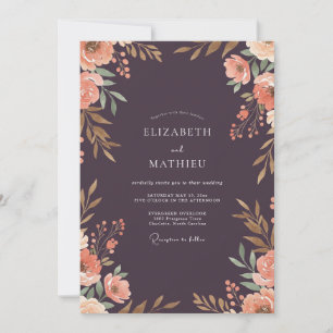 Invitation Mariage Fleur Sauvage Abricot Prune Profond
