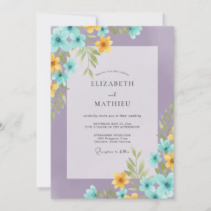 Invitation Mariage Fleur Sauvage Améthyste Aqua