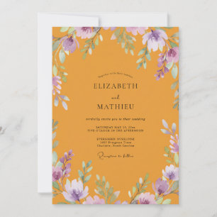 Invitation Mariage Fleur Sauvage Améthyste Moutarde