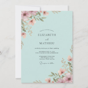 Invitation Mariage Fleur Sauvage Aqua Mauve