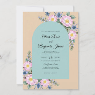 Invitation Mariage Fleur Sauvage Aqua Pêche