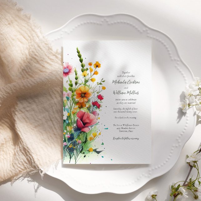 Invitation Mariage Fleur sauvage aquarelle (Créateur téléchargé)