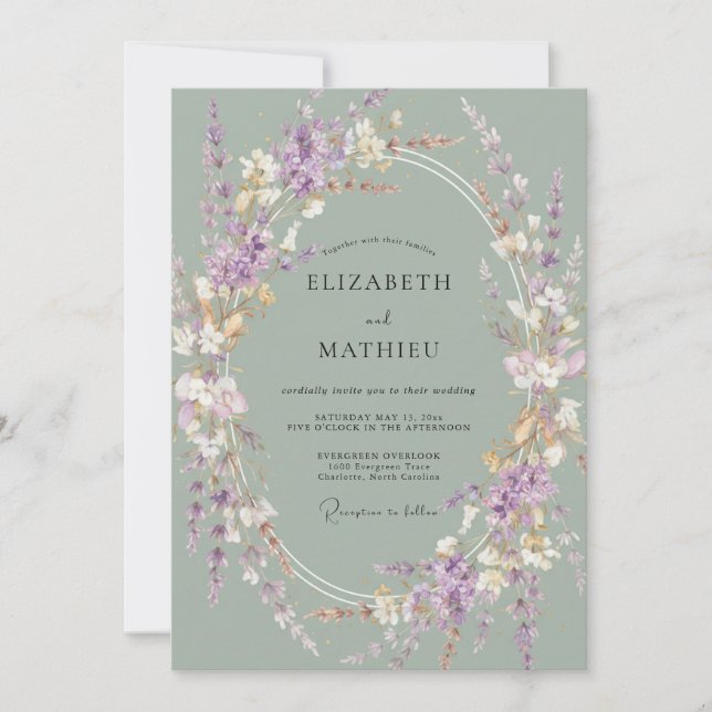 Invitation Mariage Fleur Sauvage Ardoise Mauve (Devant)