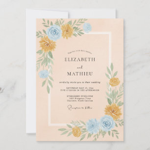 Invitation Mariage Fleur Sauvage Azur et Or