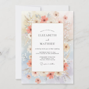 Invitation Mariage Fleur Sauvage Azurée Pêche