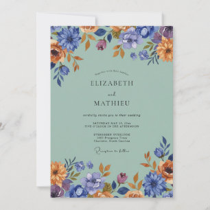 Invitation Mariage Fleur Sauvage Azurée sur Fond Mousse de Me