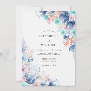 Invitation Mariage Fleur Sauvage Bleu Azur