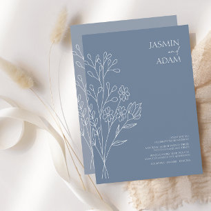 Invitation Mariage Fleur sauvage bleu bleu foncé minimal