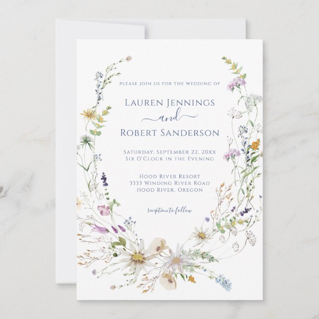 Invitation Mariage Fleur sauvage bleu Boho (Devant)