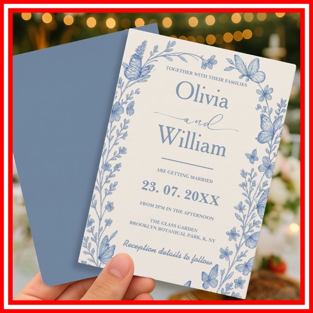 Invitation Mariage Fleur sauvage bleu Dusty (Créateur téléchargé)