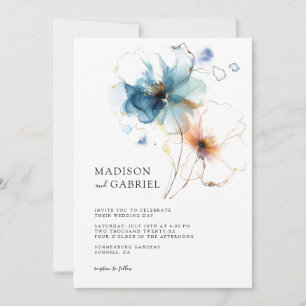 Invitation Mariage Fleur sauvage bleu moderne