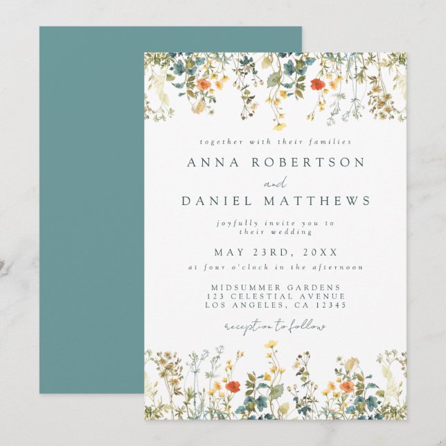 Invitation Mariage Fleur sauvage Boho (Devant / Derrière)