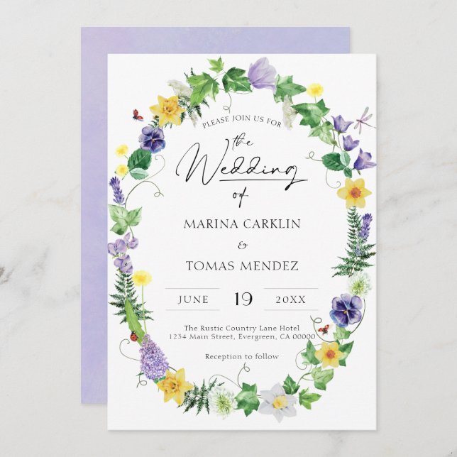 Invitation Mariage Fleur sauvage Boho (Devant / Derrière)