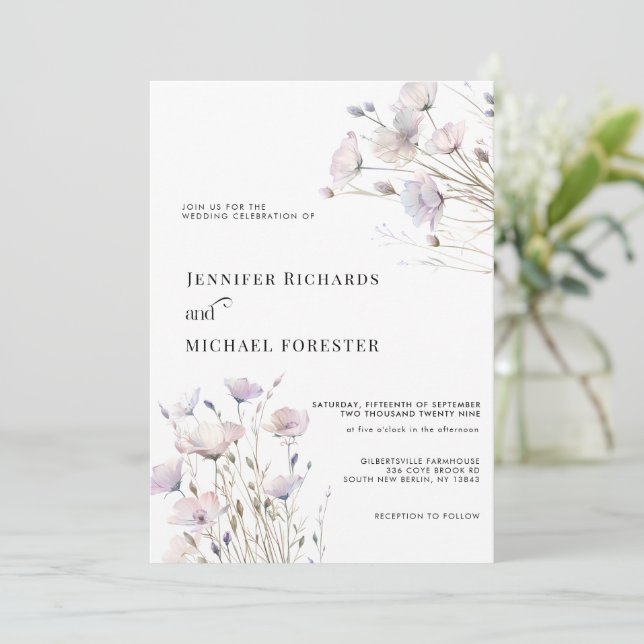 Invitation Mariage Fleur sauvage Boho Elegant (Debout devant)