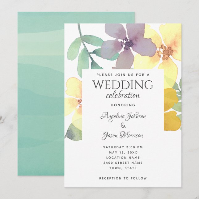 Invitation Mariage Fleur sauvage Boho moderne (Devant / Derrière)