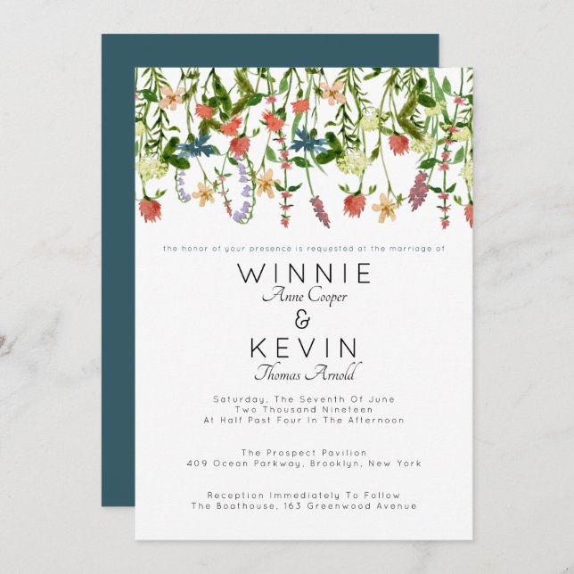 Invitation Mariage Fleur sauvage botanique (Devant / Derrière)