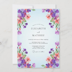 Invitation Mariage Fleur Sauvage Corail Violet