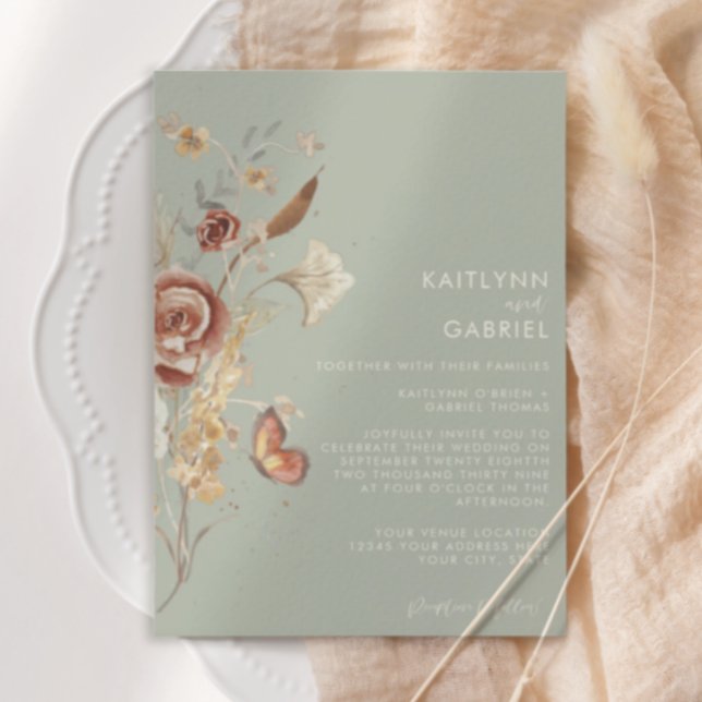 Invitation Mariage fleur sauvage d'aquarelle de surface à fle (Créateur téléchargé)