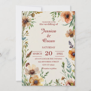 Invitation Mariage Fleur sauvage d'aquarelle d'inspiration vi