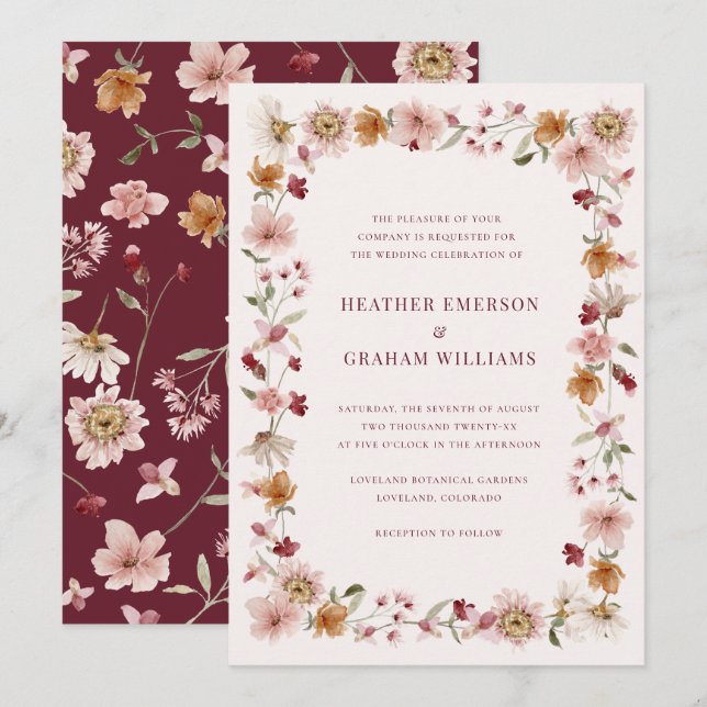 Invitation Mariage Fleur sauvage de Bourgogne (Devant / Derrière)
