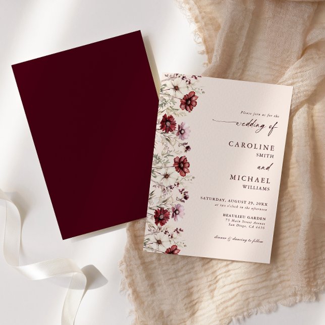 Invitation Mariage Fleur sauvage de Bourgogne moderne (Créateur téléchargé)