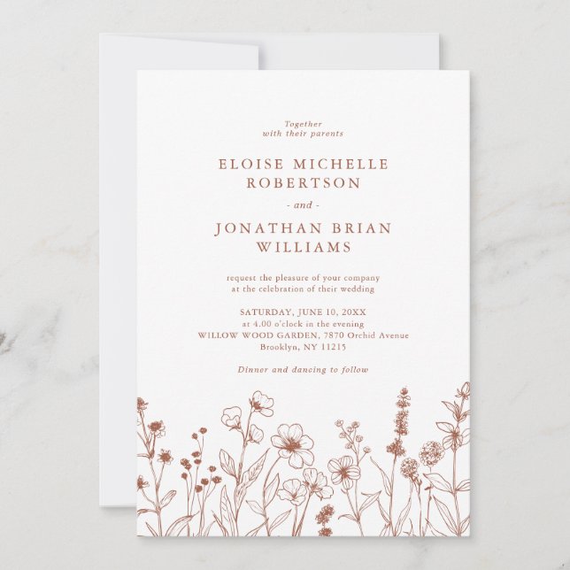 Invitation Mariage Fleur sauvage de périphérique minimaliste  (Devant)