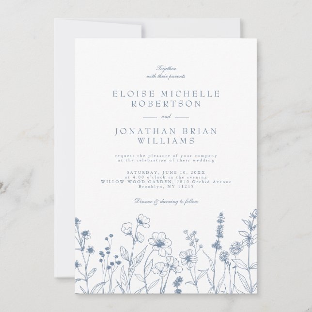 Invitation Mariage Fleur sauvage de périphérique minimaliste  (Devant)