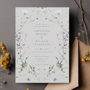 Invitation Mariage Fleur sauvage d'hiver Gray Elegant