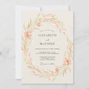Invitation Mariage Fleur Sauvage Dorée Abricot