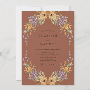Invitation Mariage Fleur Sauvage Dorée Chaude Rouille