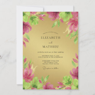 Invitation Mariage Fleur Sauvage Dorée Magenta