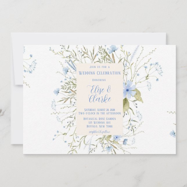Invitation Mariage Fleur sauvage Dusty Blue Delicate (Devant)