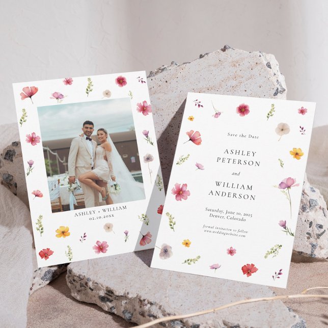 Invitation Mariage fleur sauvage Enregistrer la photo Date (Créateur téléchargé)