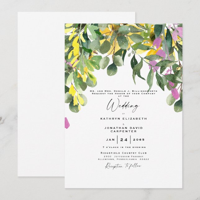 Invitation Mariage Fleur sauvage Été verdoyant (Devant / Derrière)
