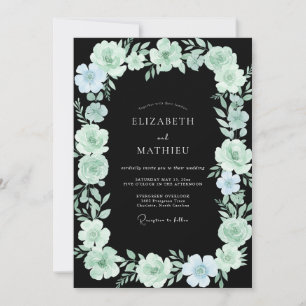 Invitation Mariage Fleur Sauvage Feuillage Peint Aqua