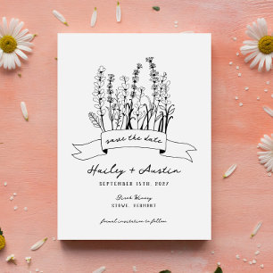 Invitation Mariage Fleur sauvage illustré à la main Enregistr