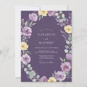 Invitation Mariage Fleur Sauvage Jaune Améthyste Céleste