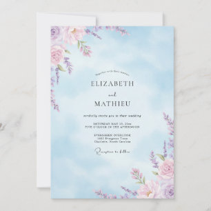 Invitation Mariage Fleur Sauvage Lavande Ciel