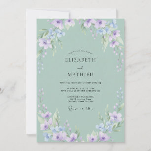 Invitation Mariage Fleur Sauvage Lilas Céladon