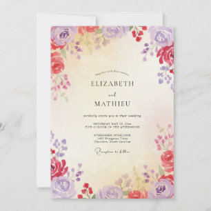 Invitation Mariage Fleur Sauvage Lilas Cramoisi