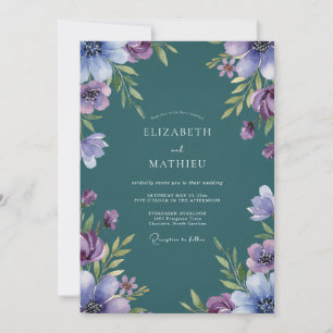 Invitation Mariage Fleur Sauvage Lilas Sarcelle